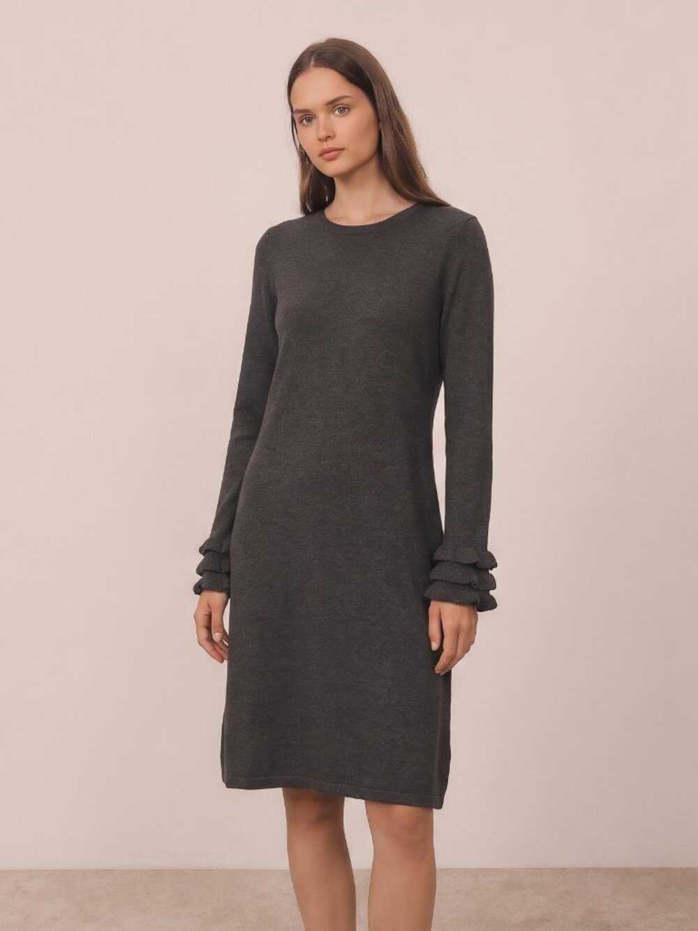 Calvin Klein Gray Ruffle Sleeve Sweater Dress